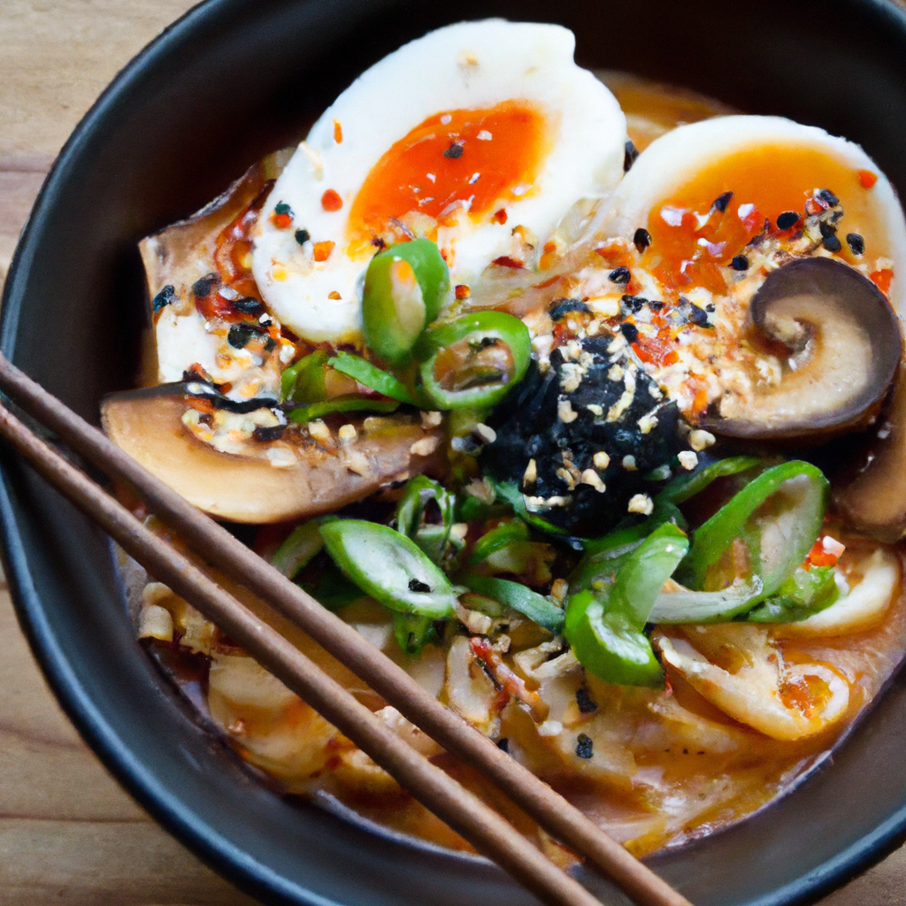 Vegetarian Kimchi Ramen With Mushrooms