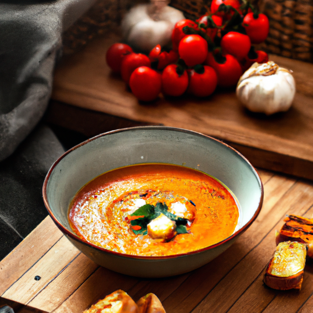 Tomato Basil Soup With Parmesan Croutons